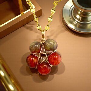 Wire Wrapped Star Necklace | Harvest Resin Beads | Gold Plated Chain